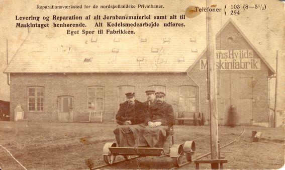 Postkort med tekst om bl.a. levering og reparation af jernbanemateriel. Her en dræsine. 1915