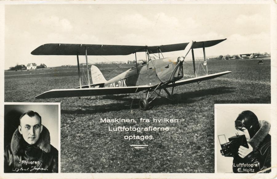 Reklamepostkort for Sylvest Jensen med flyvemaskine